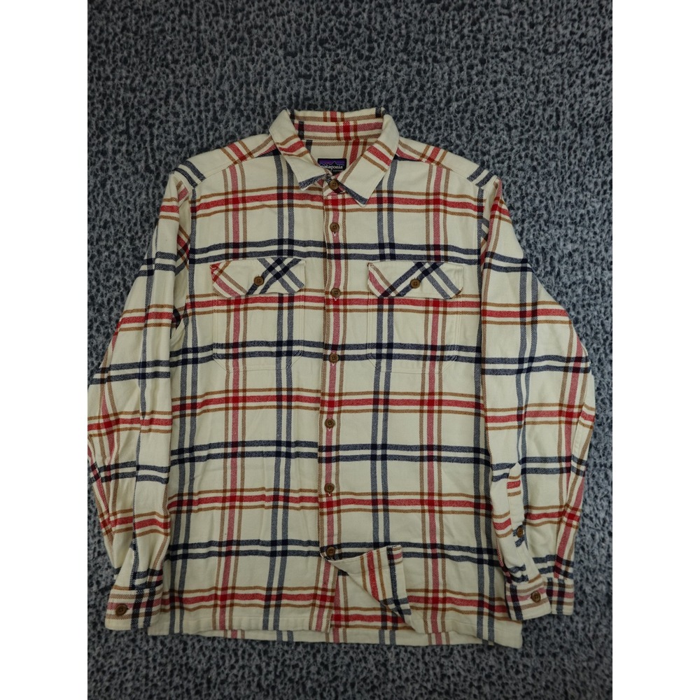 Patagonia Flannel Shirt Mens Medium Cream Plaid Organic Cotton STY53947